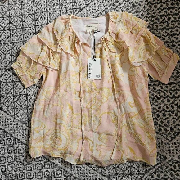 Ted Baker Frill Printed Top in Light Yellow Size 1 US 4 - Picture 3 of 6